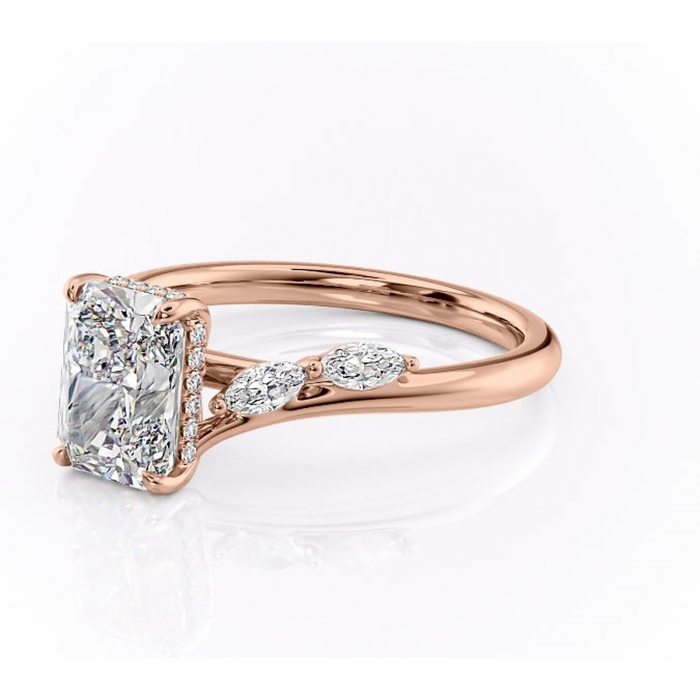 Inel de logodnă Faelynn din aur Rose 14kt cu moissanite tăietură radiantă – Pietre laterale rafinată pentru profil înalt | Personalizează și configurează gratuit online [7]
