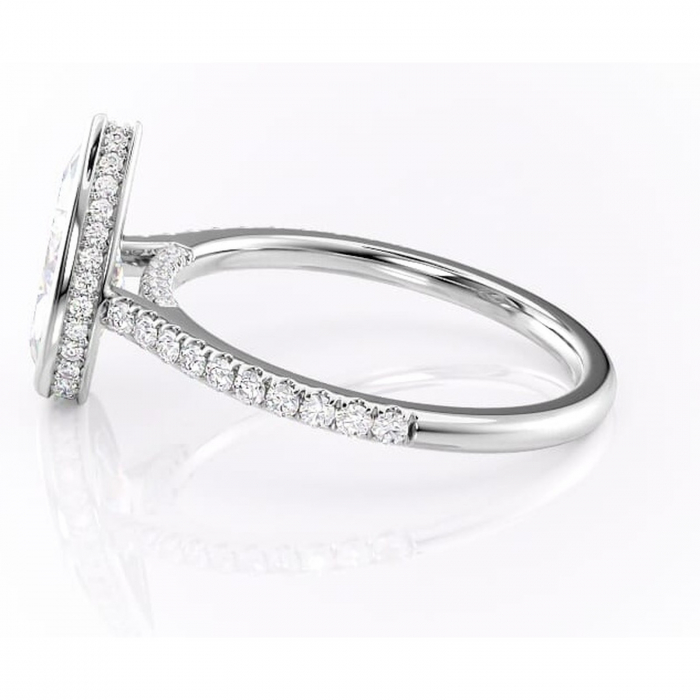 Inel de logodnă Fernelle din aur Alb 18kt cu moissanite tăietură pară – Montură închisă rafinată pentru profil înalt | Personalizează și configurează gratuit online [6]