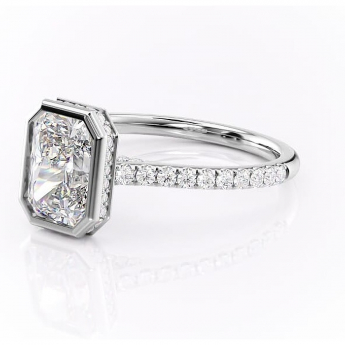 Inel de logodnă Fernelle din aur Alb 14kt cu moissanite tăietură radiantă – Montură închisă rafinată pentru profil înalt | Personalizează și configurează gratuit online [7]