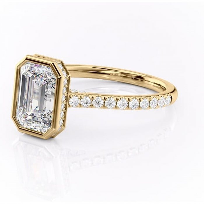 Inel de logodnă Fernelle din aur Galben 14kt cu moissanite tăietură smarald – Montură închisă rafinată pentru profil înalt | Personalizează și configurează gratuit online [7]