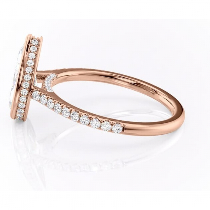 Inel de logodnă Fernelle din aur Rose 18kt cu moissanite tăietură pară – Montură închisă rafinată pentru profil înalt | Personalizează și configurează gratuit online [6]