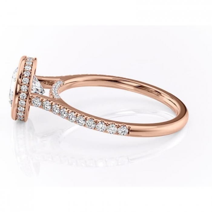 Inel de logodnă Fernelle din aur Rose 14kt cu moissanite tăietură rotundă – Montură închisă rafinată pentru profil înalt | Personalizează și configurează gratuit online [6]