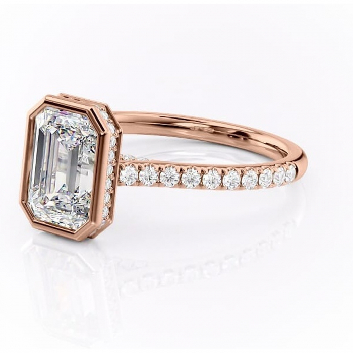 Inel de logodnă Fernelle din aur Rose 14kt cu moissanite tăietură smarald – Montură închisă rafinată pentru profil înalt | Personalizează și configurează gratuit online [7]