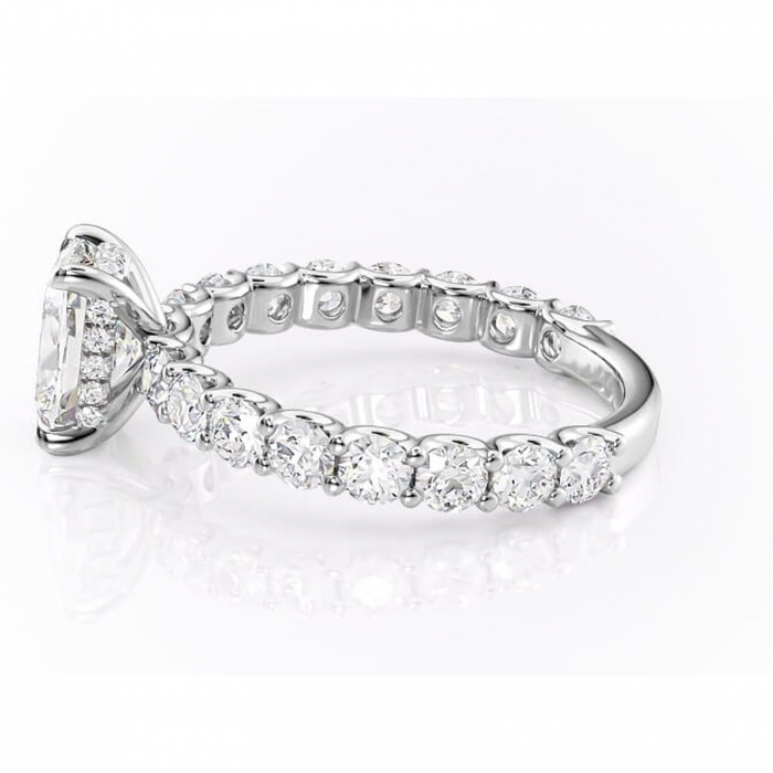 Inel de logodnă Floralie din aur Alb 14kt cu moissanite tăietură pernă – Pietre laterale excepțional | Personalizează și configurează gratuit online [6]