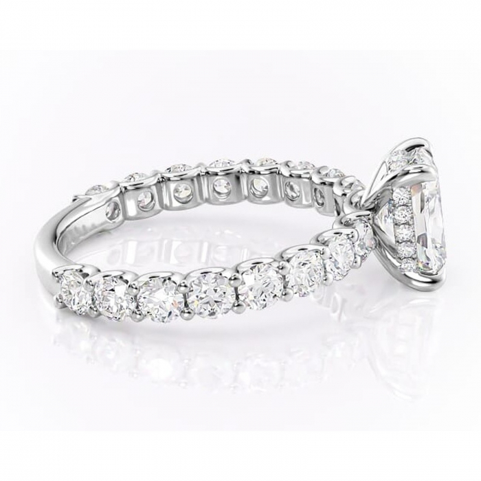 Inel de logodnă Floralie din aur Alb 14kt cu moissanite tăietură pernă – Pietre laterale excepțional | Personalizează și configurează gratuit online [2]