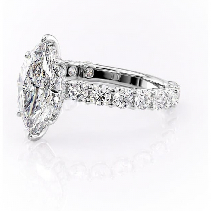 Inel de logodnă Floralie din aur Alb 14kt cu moissanite tăietură marquise – Pietre laterale excepțional | Personalizează și configurează gratuit online [7]