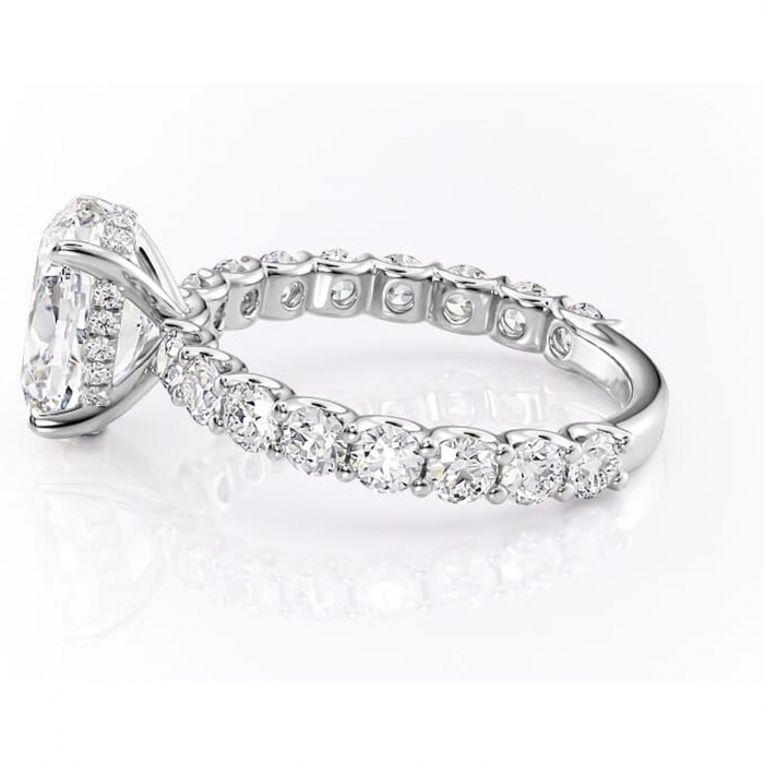 Inel de logodnă Floralie din aur Alb 14kt cu moissanite tăietură ovală – Pietre laterale excepțional | Personalizează și configurează gratuit online [6]