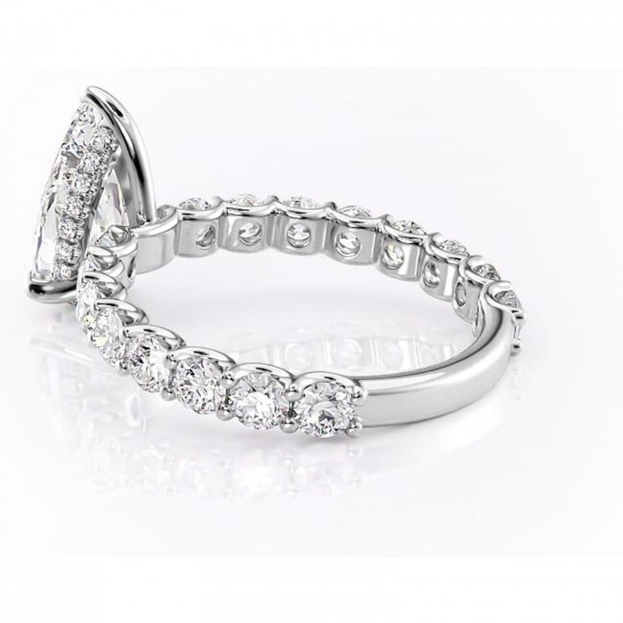 Inel de logodnă Floralie din aur Alb 18kt cu moissanite tăietură pară – Pietre laterale excepțional | Personalizează și configurează gratuit online [5]