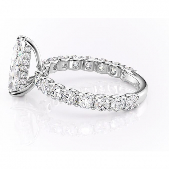 Inel de logodnă Floralie din aur Alb 18kt cu moissanite tăietură pară – Pietre laterale excepțional | Personalizează și configurează gratuit online [6]