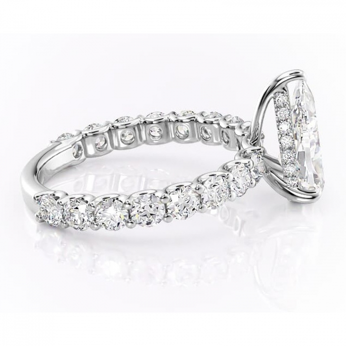 Inel de logodnă Floralie din aur Alb 18kt cu moissanite tăietură pară – Pietre laterale excepțional | Personalizează și configurează gratuit online [2]