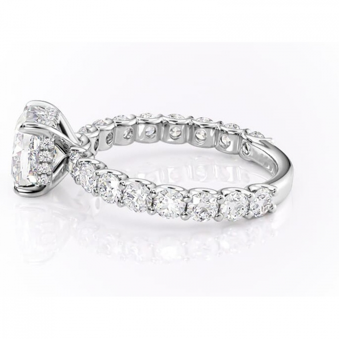 Inel de logodnă Floralie din aur Alb 14kt cu moissanite tăietură pernă – Pietre laterale excepțional | Personalizează și configurează gratuit online [6]