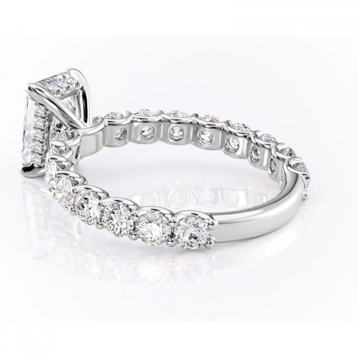 Inel de logodnă Floralie din aur Alb 14kt cu moissanite tăietură radiantă – Pietre laterale excepțional | Personalizează și configurează gratuit online [5]