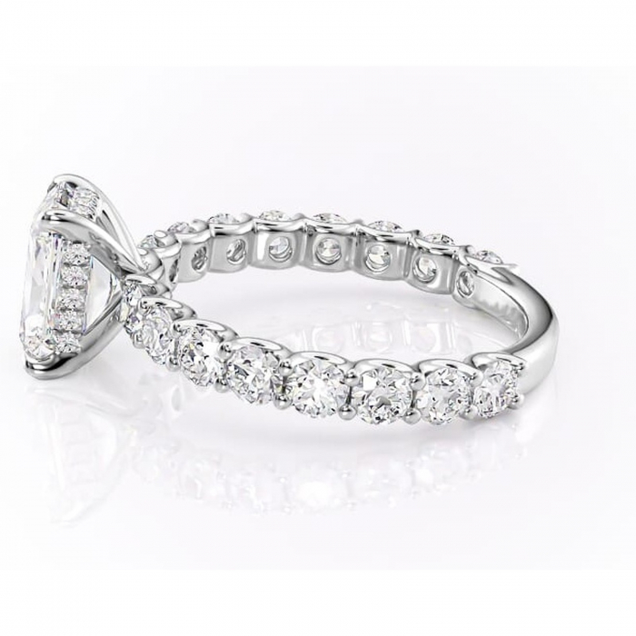 Inel de logodnă Floralie din aur Alb 14kt cu moissanite tăietură radiantă – Pietre laterale excepțional | Personalizează și configurează gratuit online [6]