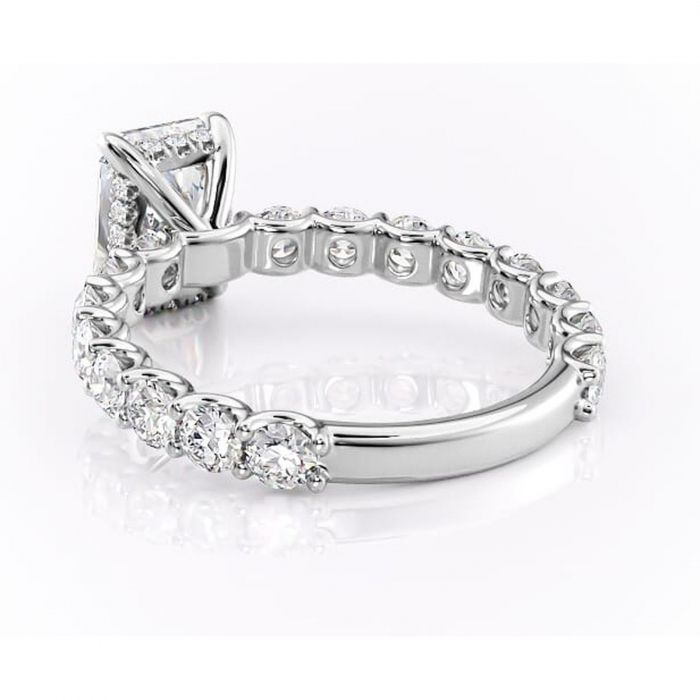 Inel de logodnă Floralie din aur Alb 14kt cu moissanite tăietură radiantă – Pietre laterale excepțional | Personalizează și configurează gratuit online [4]