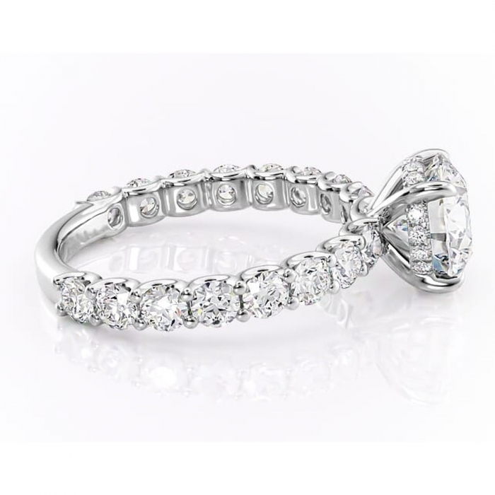 Inel de logodnă Floralie din aur Alb 14kt cu moissanite tăietură rotundă – Pietre laterale excepțional | Personalizează și configurează gratuit online [2]