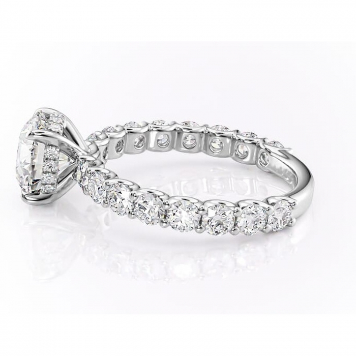 Inel de logodnă Floralie din aur Alb 14kt cu moissanite tăietură rotundă – Pietre laterale excepțional | Personalizează și configurează gratuit online [6]