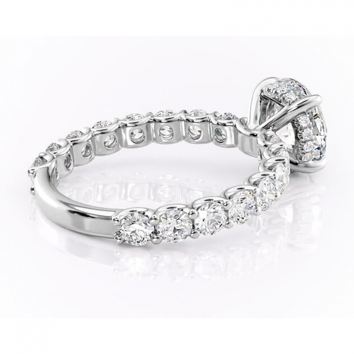 Inel de logodnă Floralie din aur Alb 14kt cu moissanite tăietură rotundă – Pietre laterale excepțional | Personalizează și configurează gratuit online [3]