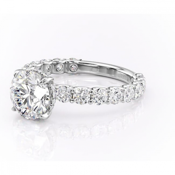 Inel de logodnă Floralie din aur Alb 14kt cu moissanite tăietură rotundă – Pietre laterale excepțional | Personalizează și configurează gratuit online [7]