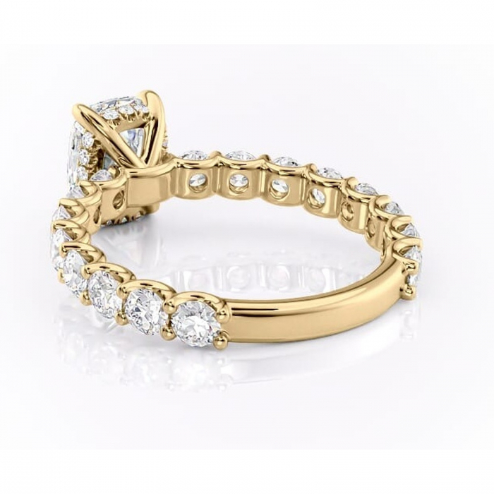 Inel de logodnă Floralie din aur Galben 14kt cu moissanite tăietură pernă – Pietre laterale excepțional | Personalizează și configurează gratuit online [4]