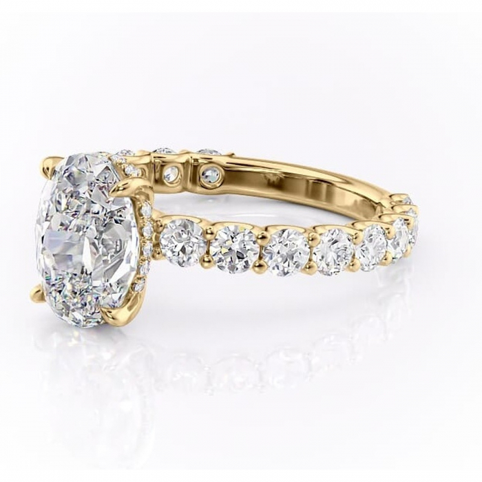 Inel de logodnă Floralie din aur Galben 18kt cu moissanite tăietură ovală – Pietre laterale excepțional | Personalizează și configurează gratuit online [7]