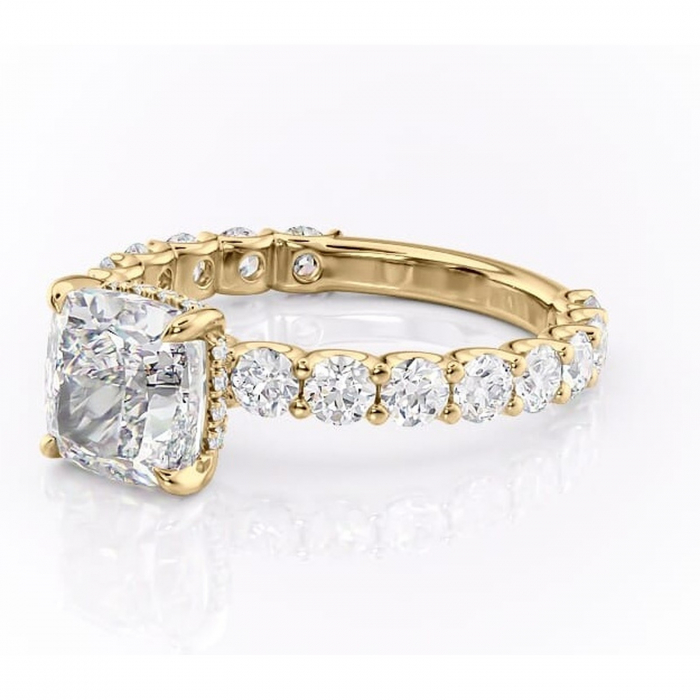 Inel de logodnă Floralie din aur Galben 14kt cu moissanite tăietură pernă – Pietre laterale excepțional | Personalizează și configurează gratuit online [7]