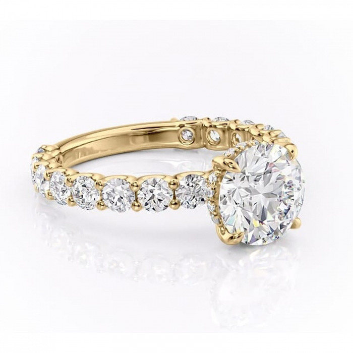 Inel de logodnă Floralie din aur Galben 14kt cu moissanite tăietură rotundă – Pietre laterale excepțional | Personalizează și configurează gratuit online [1]