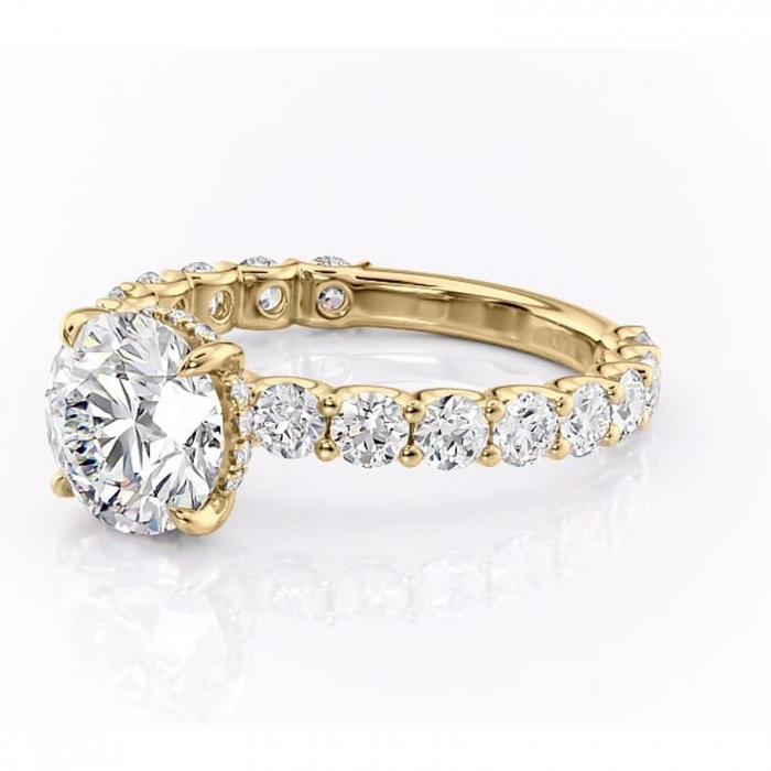 Inel de logodnă Floralie din aur Galben 14kt cu moissanite tăietură rotundă – Pietre laterale excepțional | Personalizează și configurează gratuit online [7]