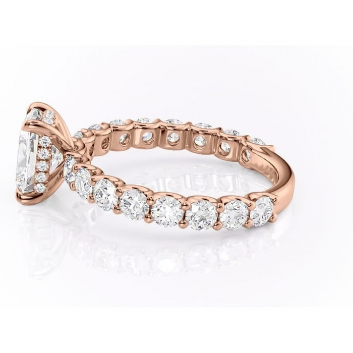 Inel de logodnă Floralie din aur Rose 14kt cu moissanite tăietură pernă – Pietre laterale excepțional | Personalizează și configurează gratuit online [6]