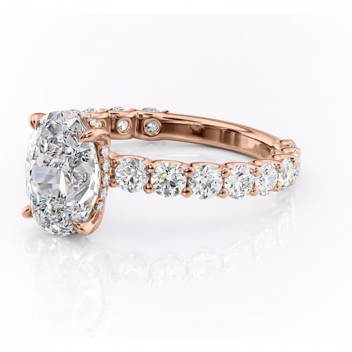 Inel de logodnă Floralie din aur Rose 14kt cu moissanite tăietură ovală – Pietre laterale excepțional | Personalizează și configurează gratuit online [7]