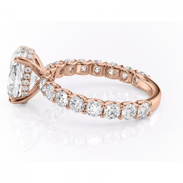 Inel de logodnă Floralie din aur Rose 14kt cu moissanite tăietură ovală – Pietre laterale excepțional | Personalizează și configurează gratuit online [6]