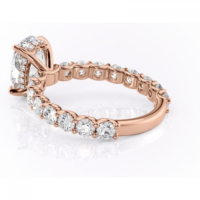 Inel de logodnă Floralie din aur Rose 14kt cu moissanite tăietură ovală – Pietre laterale excepțional | Personalizează și configurează gratuit online [5]