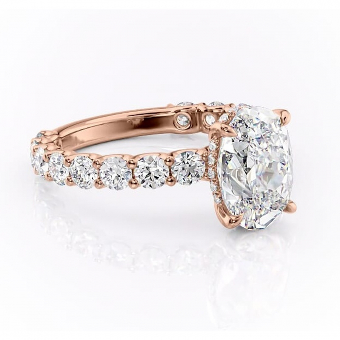 Inel de logodnă Floralie din aur Rose 14kt cu moissanite tăietură ovală – Pietre laterale excepțional | Personalizează și configurează gratuit online [1]