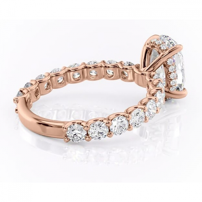 Inel de logodnă Floralie din aur Rose 14kt cu moissanite tăietură ovală – Pietre laterale excepțional | Personalizează și configurează gratuit online [3]