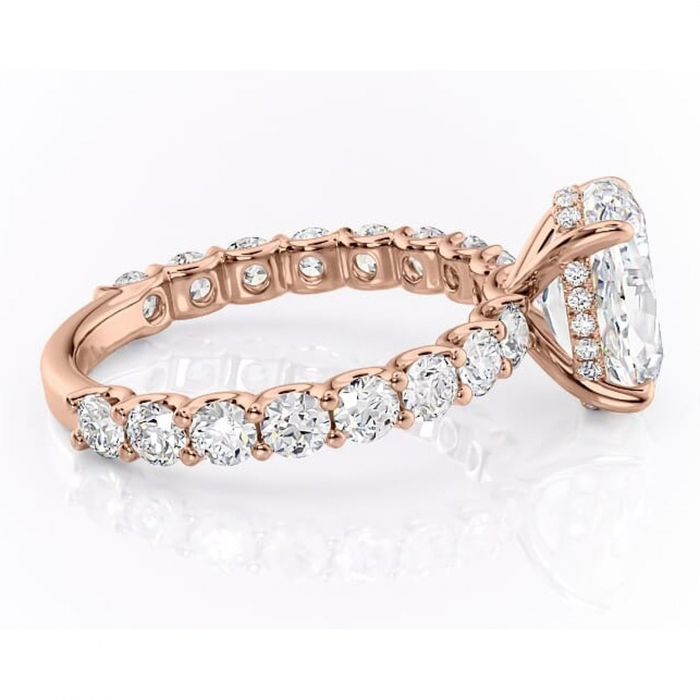Inel de logodnă Floralie din aur Rose 14kt cu moissanite tăietură ovală – Pietre laterale excepțional | Personalizează și configurează gratuit online [2]