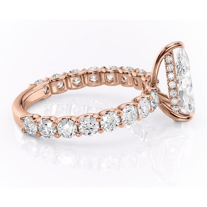 Inel de logodnă Floralie din aur Rose 18kt cu moissanite tăietură pară – Pietre laterale excepțional | Personalizează și configurează gratuit online [2]