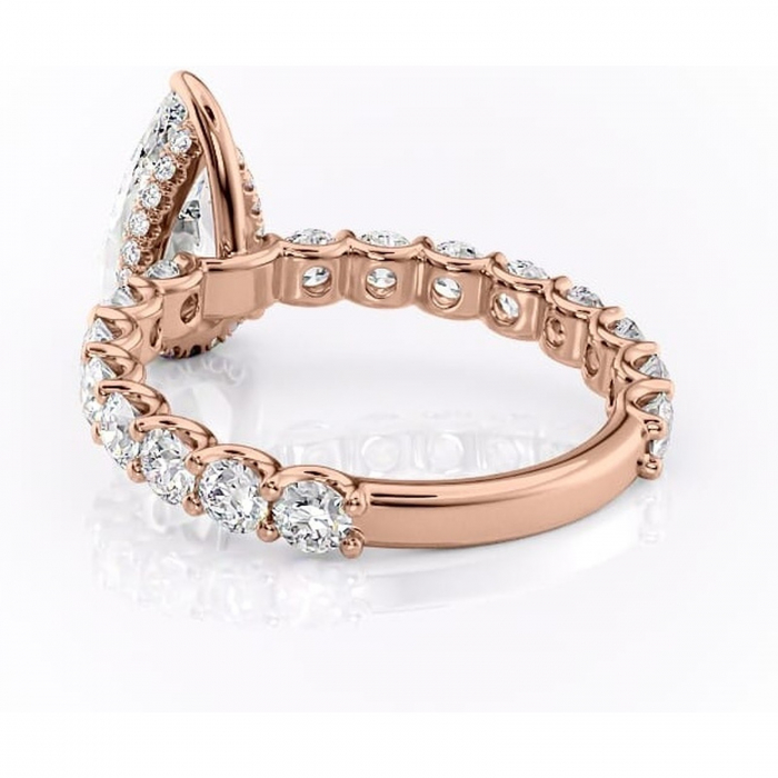 Inel de logodnă Floralie din aur Rose 18kt cu moissanite tăietură pară – Pietre laterale excepțional | Personalizează și configurează gratuit online [4]