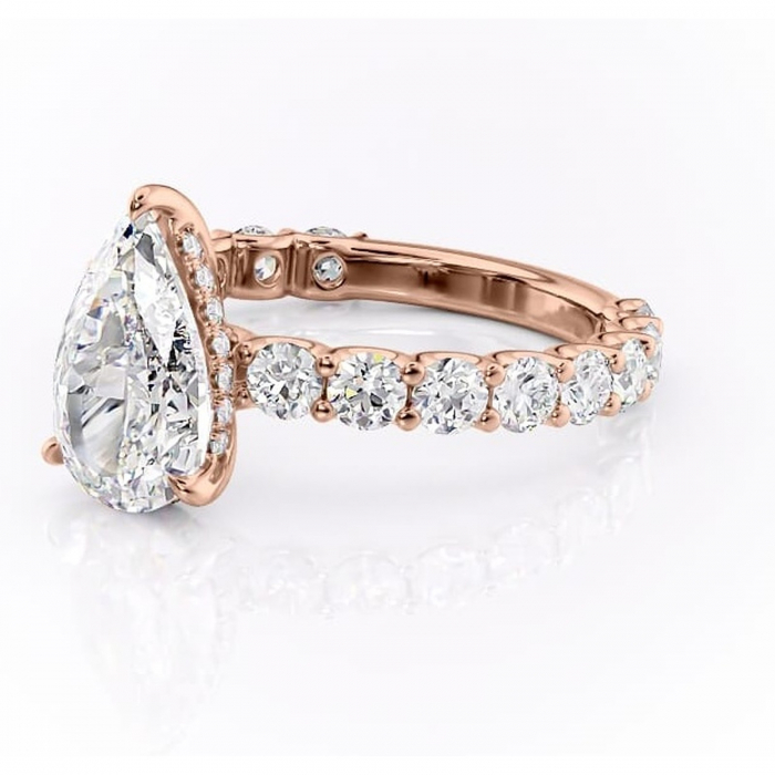 Inel de logodnă Floralie din aur Rose 18kt cu moissanite tăietură pară – Pietre laterale excepțional | Personalizează și configurează gratuit online [7]