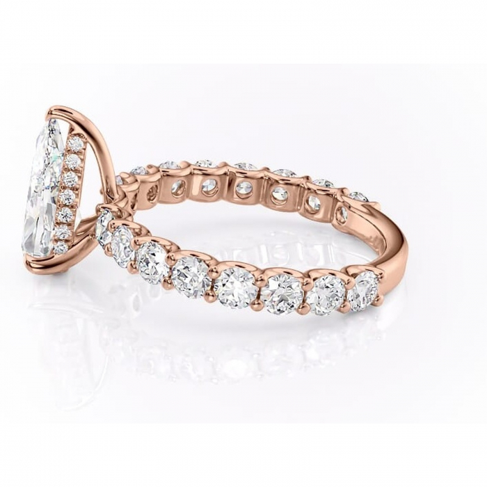 Inel de logodnă Floralie din aur Rose 18kt cu moissanite tăietură pară – Pietre laterale excepțional | Personalizează și configurează gratuit online [6]
