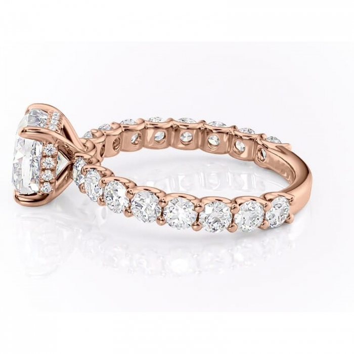 Inel de logodnă Floralie din aur Rose 14kt cu moissanite tăietură pernă – Pietre laterale excepțional | Personalizează și configurează gratuit online [6]