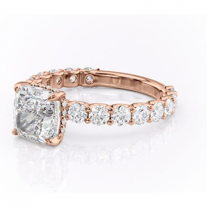 Inel de logodnă Floralie din aur Rose 14kt cu moissanite tăietură pernă – Pietre laterale excepțional | Personalizează și configurează gratuit online [7]