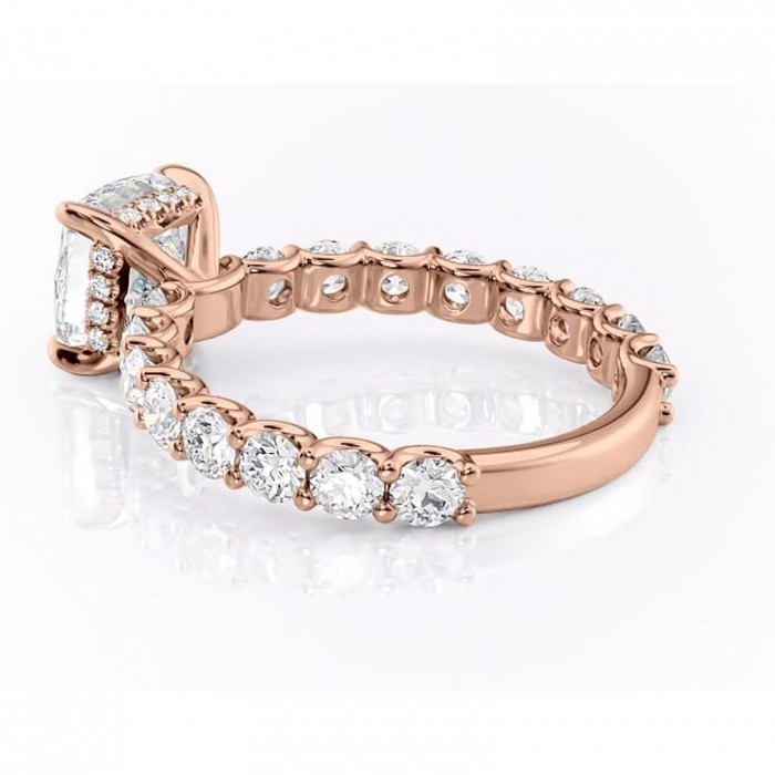 Inel de logodnă Floralie din aur Rose 14kt cu moissanite tăietură pernă – Pietre laterale excepțional | Personalizează și configurează gratuit online [5]