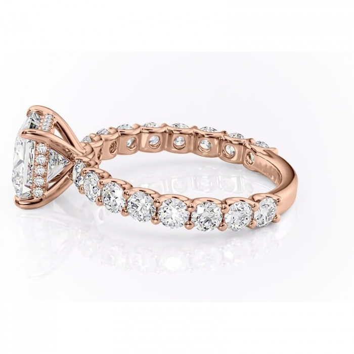 Inel de logodnă Floralie din aur Rose 14kt cu moissanite tăietură princess – Pietre laterale excepțional | Personalizează și configurează gratuit online [6]