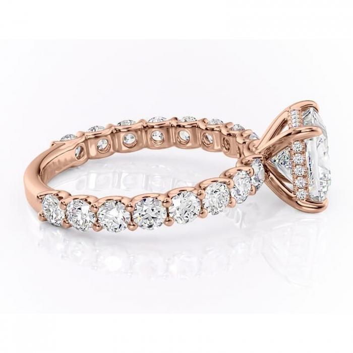 Inel de logodnă Floralie din aur Rose 14kt cu moissanite tăietură princess – Pietre laterale excepțional | Personalizează și configurează gratuit online [2]