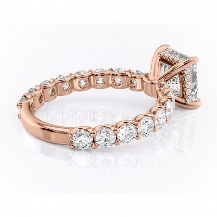 Inel de logodnă Floralie din aur Rose 14kt cu moissanite tăietură princess – Pietre laterale excepțional | Personalizează și configurează gratuit online [3]