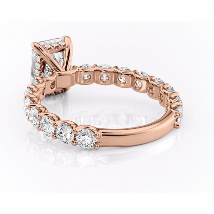 Inel de logodnă Floralie din aur Rose 14kt cu moissanite tăietură radiantă – Pietre laterale excepțional | Personalizează și configurează gratuit online [4]