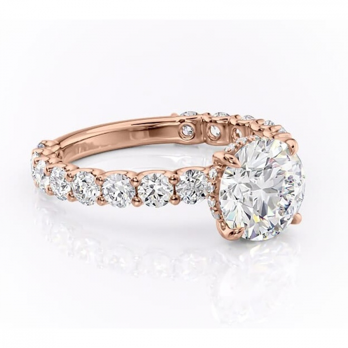 Inel de logodnă Floralie din aur Rose 14kt cu moissanite tăietură rotundă – Pietre laterale excepțional | Personalizează și configurează gratuit online [1]