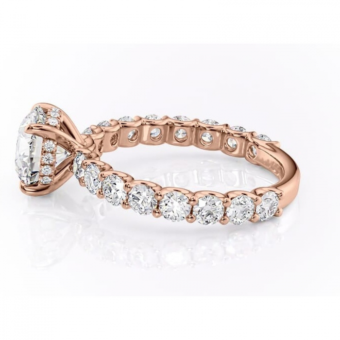 Inel de logodnă Floralie din aur Rose 14kt cu moissanite tăietură rotundă – Pietre laterale excepțional | Personalizează și configurează gratuit online [6]