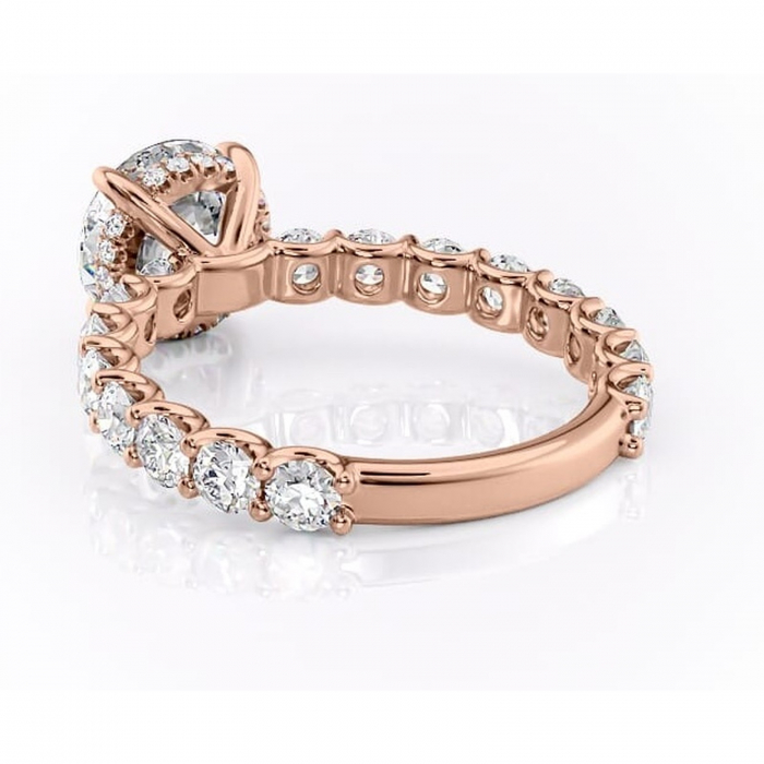 Inel de logodnă Floralie din aur Rose 14kt cu moissanite tăietură rotundă – Pietre laterale excepțional | Personalizează și configurează gratuit online [4]