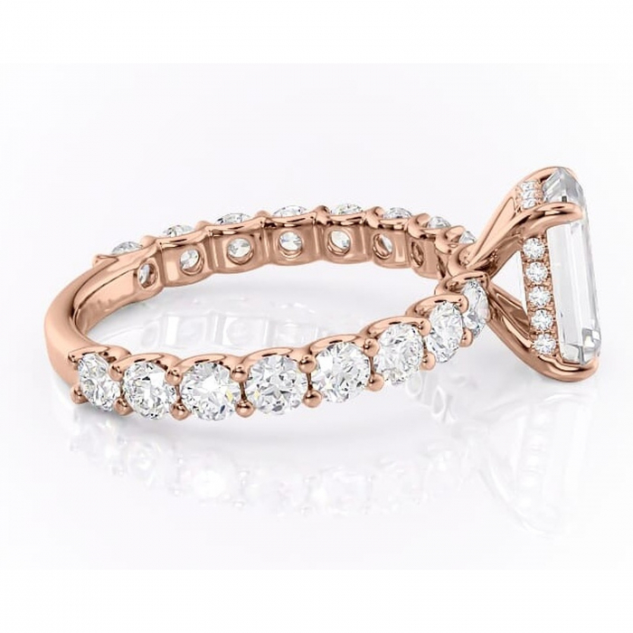 Inel de logodnă Floralie din aur Rose 14kt cu moissanite tăietură smarald – Pietre laterale excepțional | Personalizează și configurează gratuit online [2]