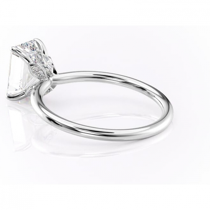 Inel de logodnă Garnet din aur Alb 14kt cu moissanite tăietură smarald – Solitar rafinată pentru profil înalt | Personalizează și configurează gratuit online [5]